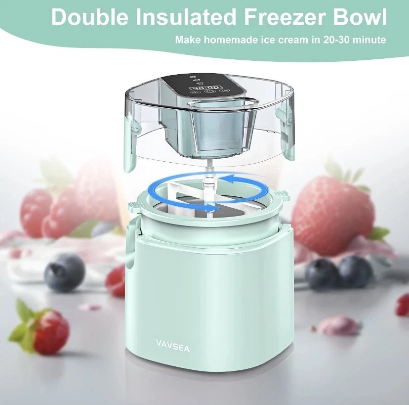1.6Qt 2in1 Electric Ice Cream Maker w/LED Display Timer Insulated Bowl&Scoop