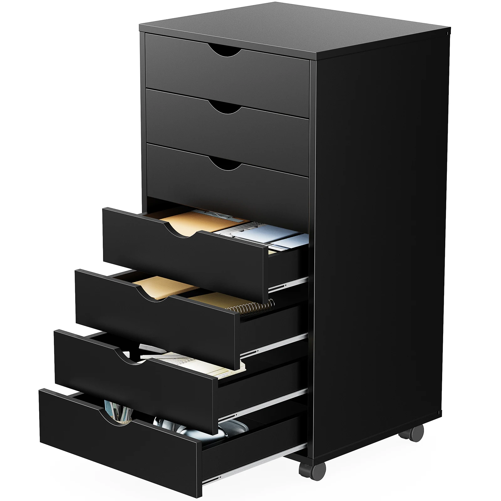 7-Drawer Wooden Mobile Dresser Storage Cabinet for Office or Bedroom