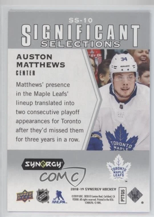 2018-19 Upper Deck Synergy Significant Selections Auston Matthews #SS-10 - Image 2 of 2
