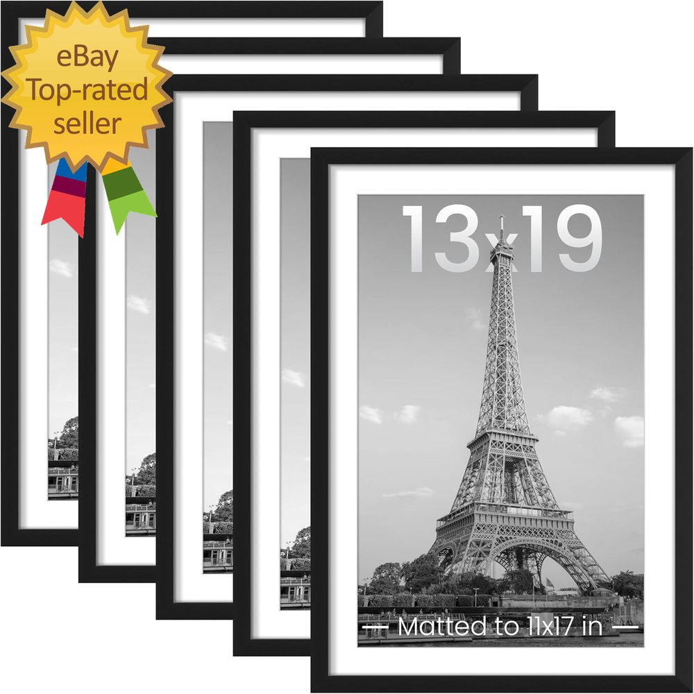 13X19 Picture Frame Set of 5, Display Pictures 11X17 with Mat or 13X19