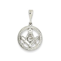 14k White Gold Masonic Round Charm Pendant - 29x10mm on sale 14k White Gold Masonic Round Charm Pendant - 29x10mm on sale