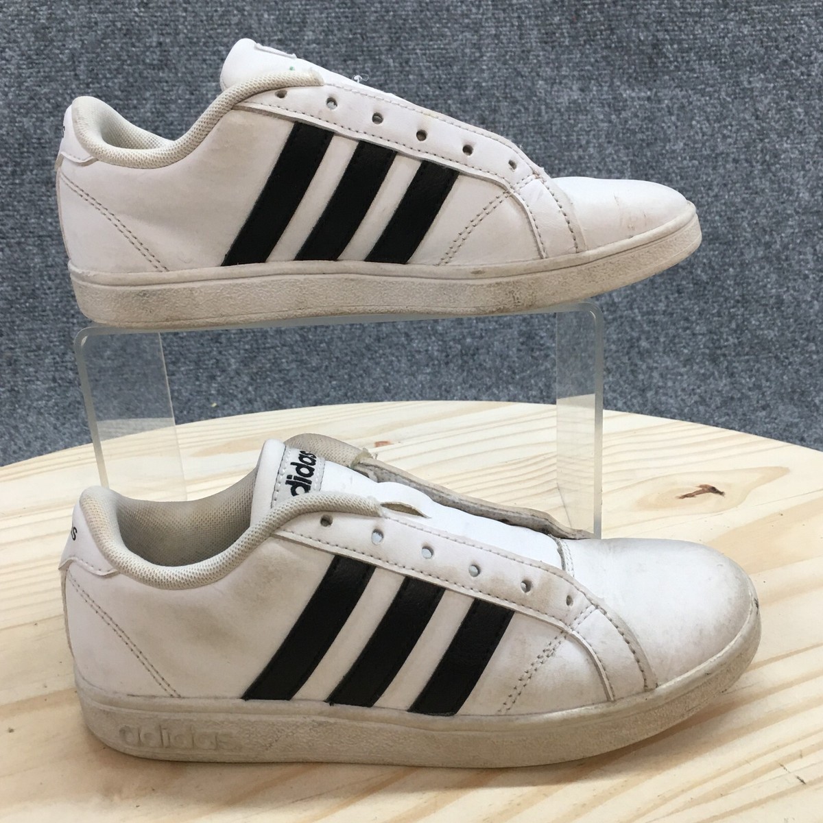 Adidas Shoes Youth 1 Athletic Sneakers Flat AW4299 White Leather Lace Up  Low Top