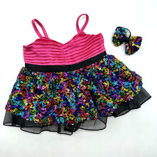 Build a Bear Dress Satin Sequin Bow Black Ruffle Tulle Pink Pleated Teddy Outfit