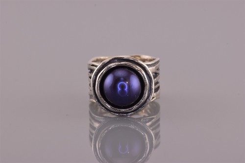 Sterling Silver Purple Mabe Pearl Multi CuffBand Ring Israel 925 Sz: 5 - Picture 7 of 8
