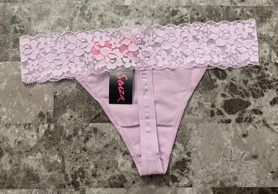 NWT LA SENZA SMALL LAVENDER PURPLE COTTON BLEND FLORAL LACE BAND THONG PANTIES - Image 3 of 3