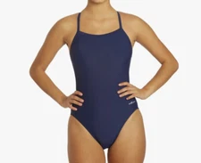 Women's New Dolfin Xtralife Navy Blue V-2 Back Athletic Swim Suit #9615L 26 S