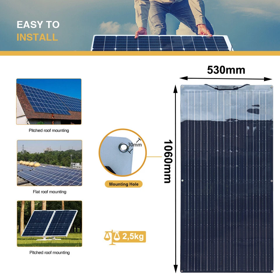 400W Watt flexibles Solarpanel-Kit für Camping Zuhause Wohnmobil Akku Laderegler - Bild 4 von 4