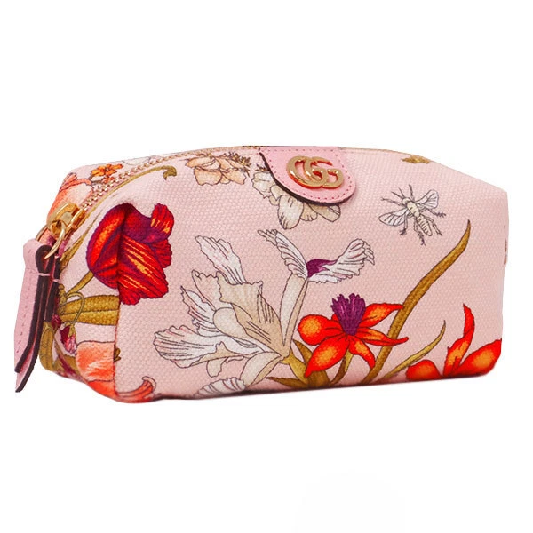 Cosmetic Bag Small Pouch Pencil Case Black with Pink Flowers Floral Pr