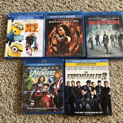 5 Blu Ray Lot Movies Expendables 3 Avengers Inception Catching Fire Despicable