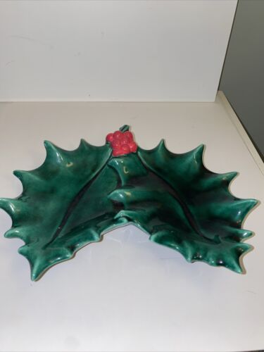 Vintage Jamar Mold Holly Red Berry Candy Nut Trinket Dish Holiday Christmas - Picture 1 of 9
