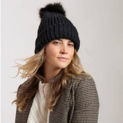 Hat Attack Bryce Beanie Hat With Removable Pom In Black New  display picture 2