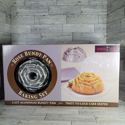 Nordic Ware Bundt Rose Bundt Pan Baking Set W/ Twist To Lock Cake Keeper  11172520425|