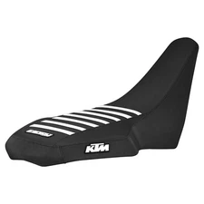 2008-2009 KTM ATV 450 505 525 Seat Cover ALL BLACK / WHITE RIBS  LOGO #324