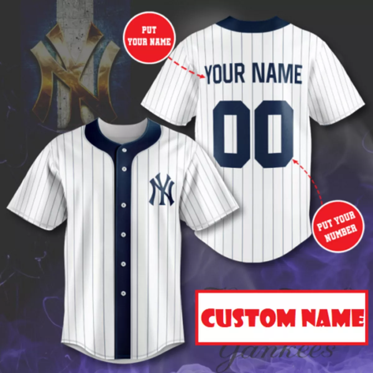 Personalized NYY New York Yankees Baseball Jersey Custom Name Size XS-5XL