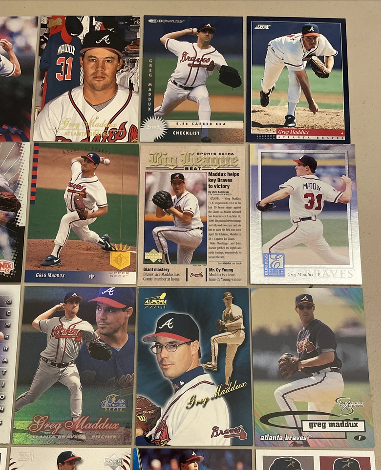 Tarjetas de béisbol de los Bravos de Atlanta de Greg Maddux de la corte ⚾️ lote de 25 tarjetas ⚾️ 1994-2001 Foto 3 de 4