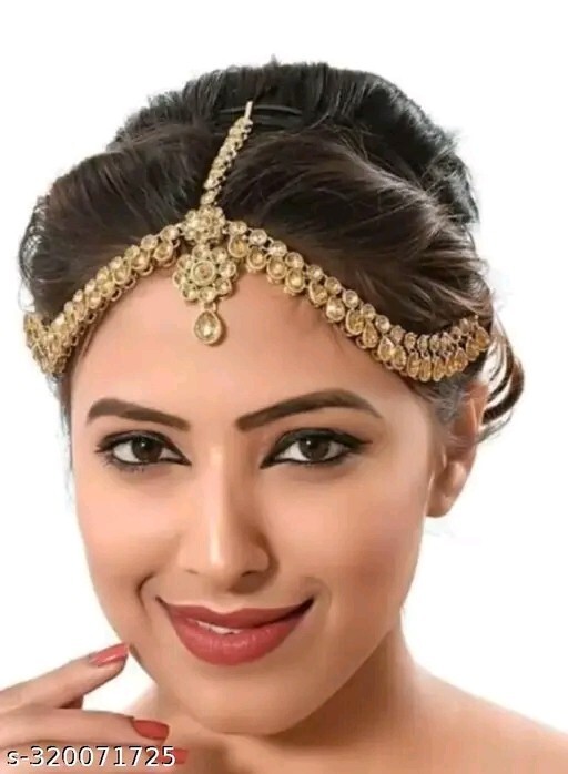Indian Gold Plated Bollywood Kundan Mangtika Head sheeshphool Hair