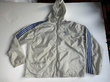 Vintage adidas Windbreaker 80's Hooded Jacket Gray Trefoil Striped READ Run DMC