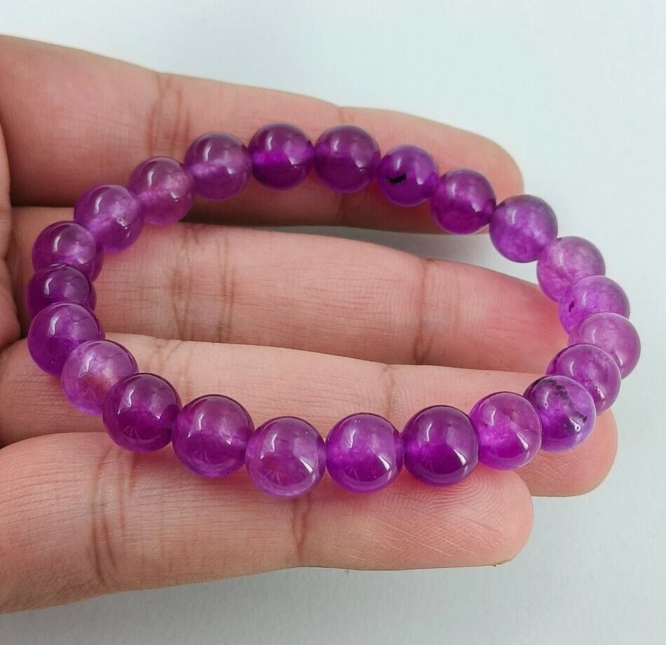 VALENTINO Bracciale Elasticizzabile Perline Calcedonio Viola Fatto a Mano per Guarigione Energetica Reiki