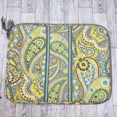 Vera Bradley Laptop Sleeve Tablet Bag Lemon Parfait Yellow Gray Paisley 13x10