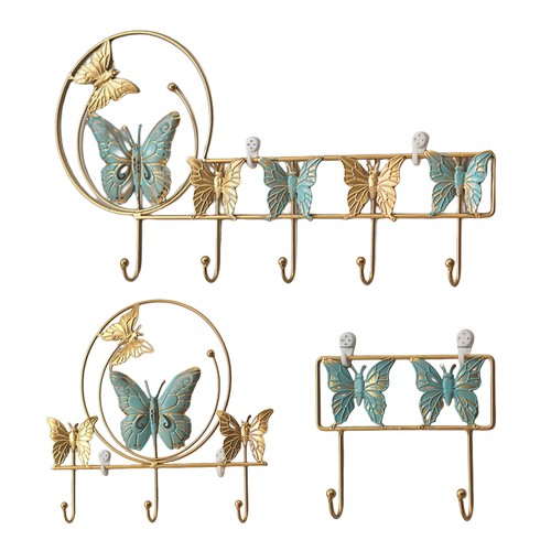 2/3/5 Hook Wall Mounted Coat Rack Hat Clothes Hanger Iron Art Butterfly Hooks