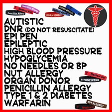 2 x Pro Medical Alert Wristbands Bracelet Debossed Emergency Wristband Band ID