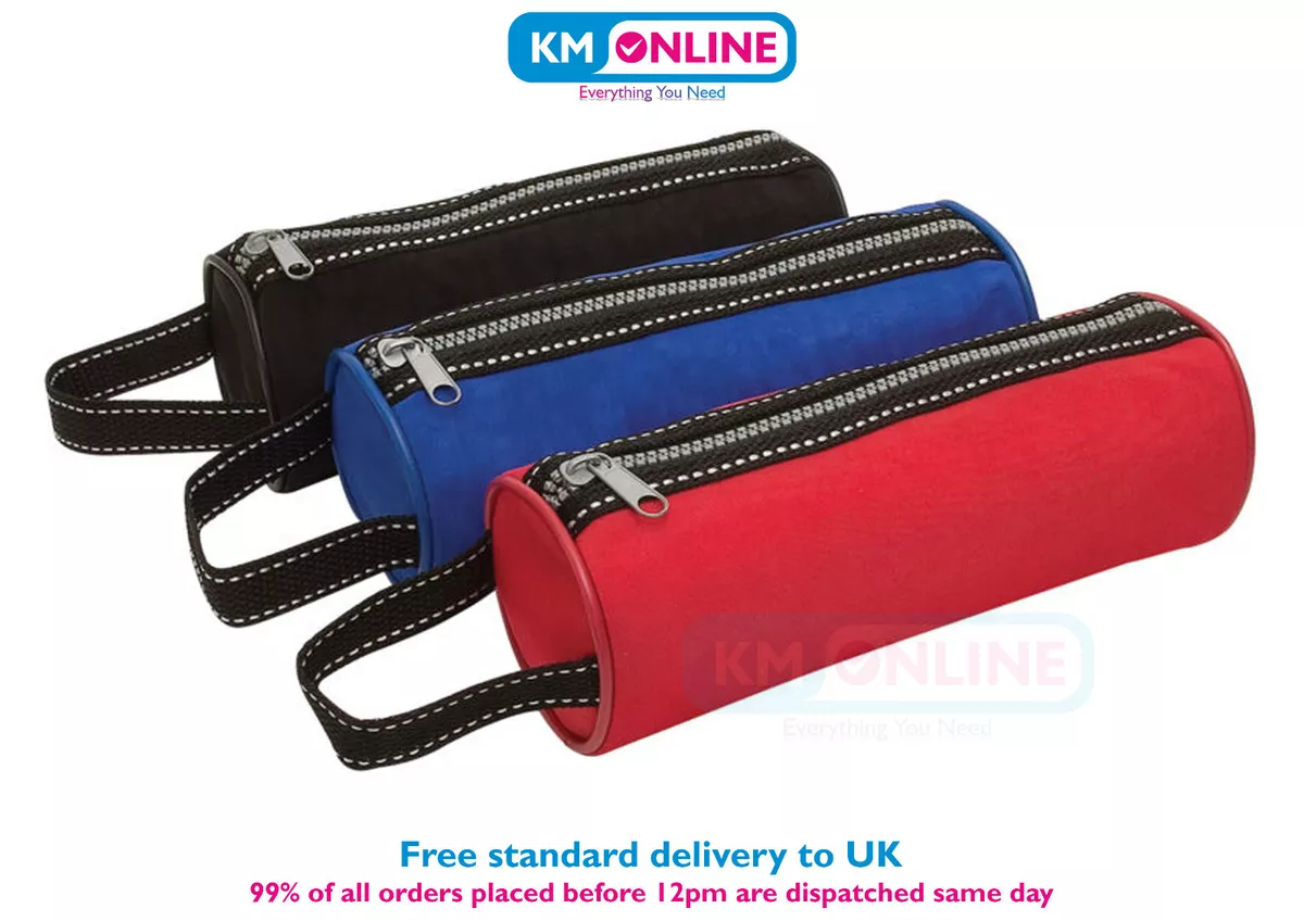 Pencil Case Nylon Chunky Zip Cylinder Round Shape with Carry Handle Strap 301316