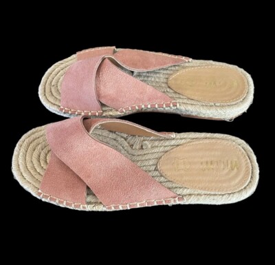 Mii.iM Womens Sz 7.5 Rose Pink Suede Crossover Espadrille Slide Sandal Jute Sole