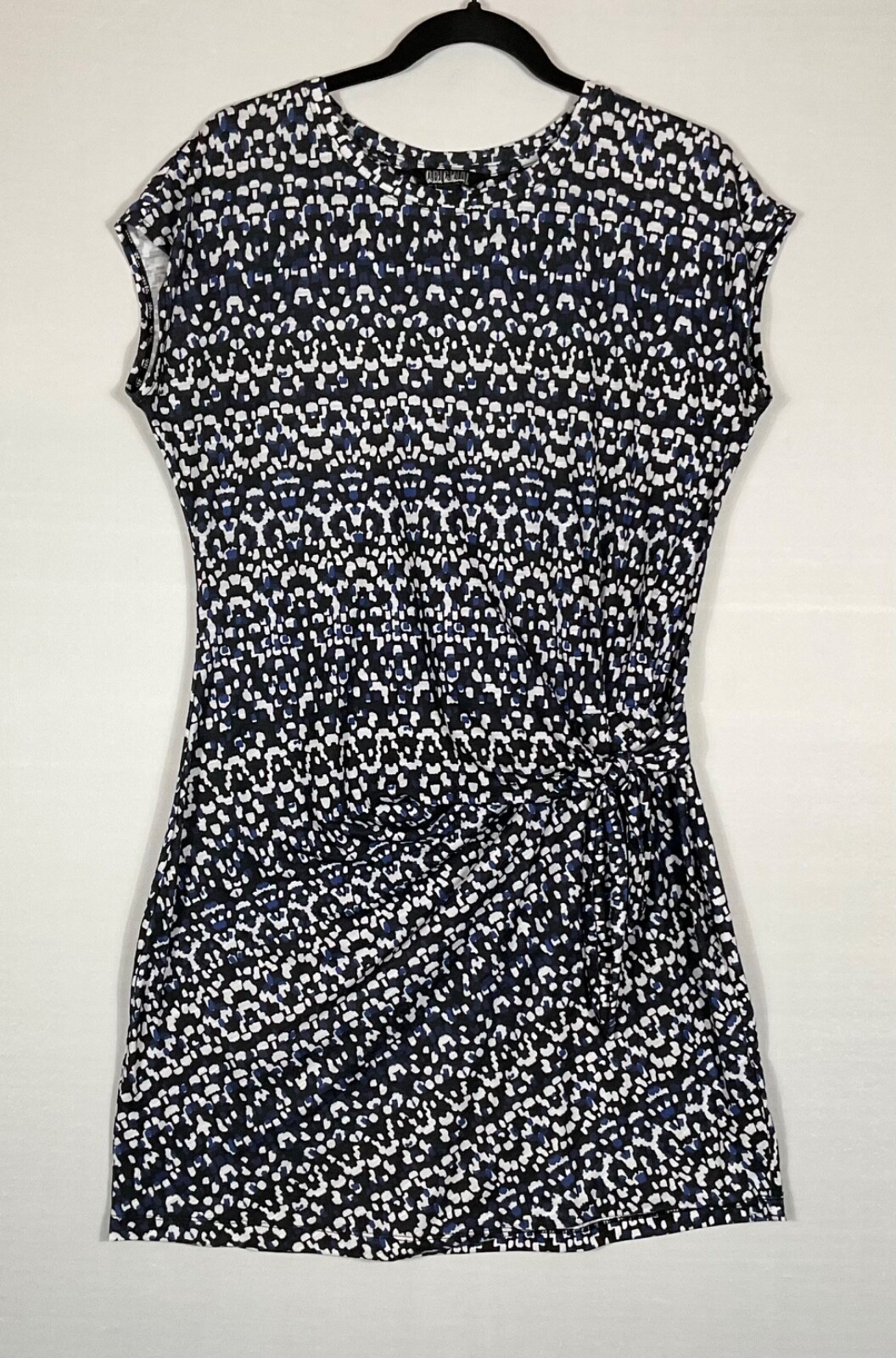 Nicole Miller Original Dress Womens Small Navy Blue Black Side Knot Short Sleeve