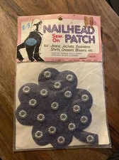 E-Z Nailhead Jean Sew On Denim Clover Patch With Silver Tone Metal Studs Vintage