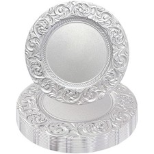 6 PCS 13 Inch Silver Charger Plates Round Plastic Bulk Wedding Reusable Table