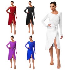 Women Costume Modern Dancewear Design Dress Ruched V-neck Shows Long Lyrical