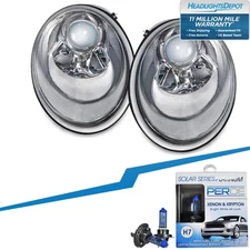 PERDE Chrome Projector Headlight Set For 2006-2010 Volkswagen Beetle w/ Halogen