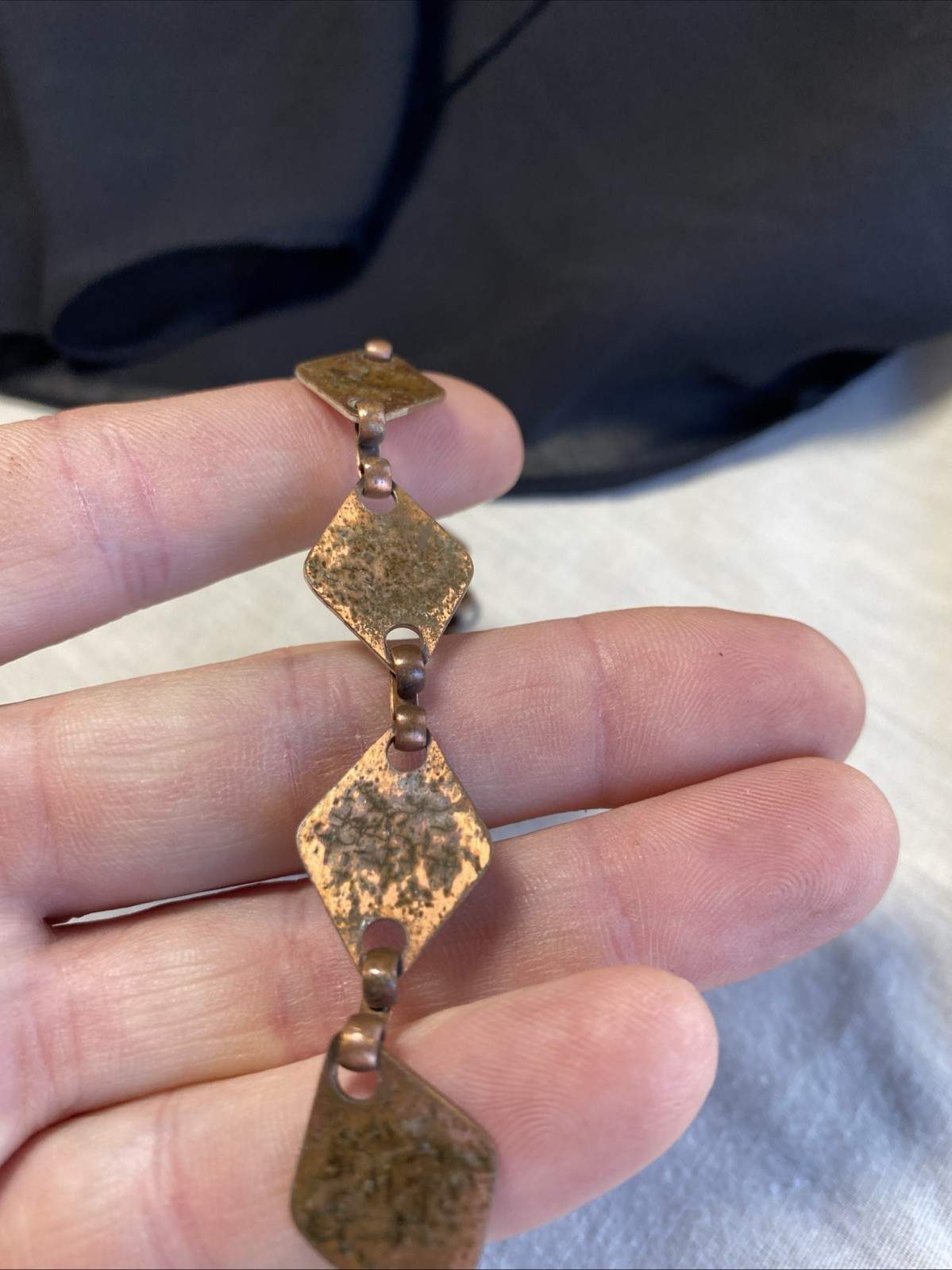 Vintage Solid Copper Two Tone Diamond Shaped Link… - image 6