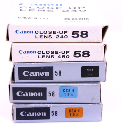 Lot 5 Canon 58mm Lens Filters ND/CCA4/CCB4/Close-up 240/450 for FL 55/1.2 85/1.8