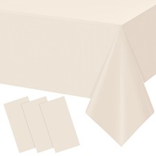 3Pcs Beige Tablecloths for Rectangle Tables,Disposable Plastic Ivory Table Cl...