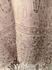 Stunning Neutral color Wool and Silk  Wrap/Shawl Embroidered