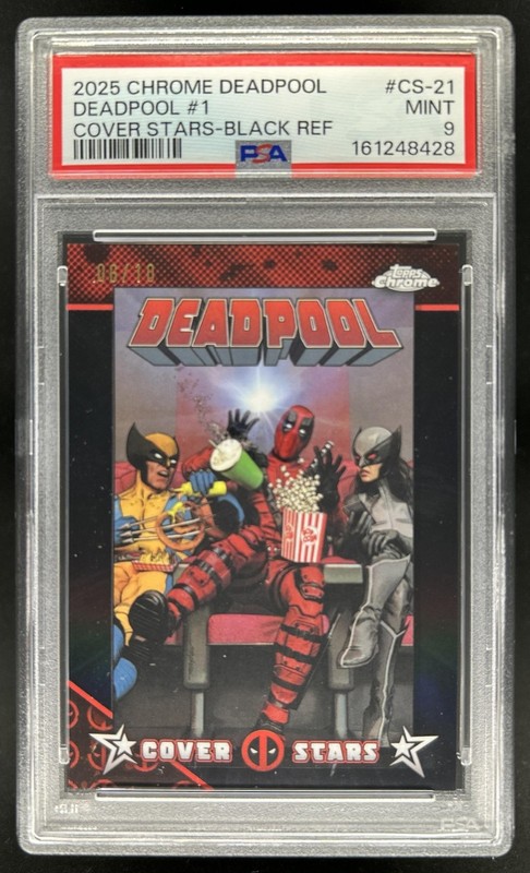 2025 Topps Chrome Deadpool #1 Cover Stars Black Refractor #/10 PSA 9