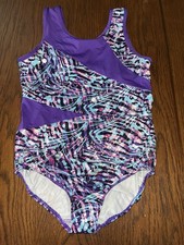 Danskin Now Purple Gymnastics Leotard Leo Silver Splash Girls Leo XL 14 / 16 EXC