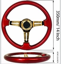 Universal Red Wood Grain Steering Wheel Gold Spoke 14 350mm