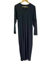 Peruvian Connection Maxi Dress Large Black Pima Cotton Blend V Neck Long Sleeve