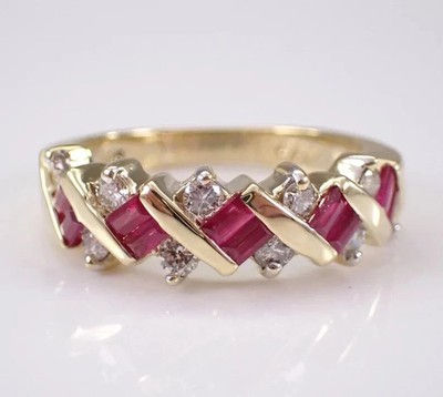 2Ct Baguette Cut Lab-Created Ruby Stacking Wedding Band 14K Yellow Gold Plated