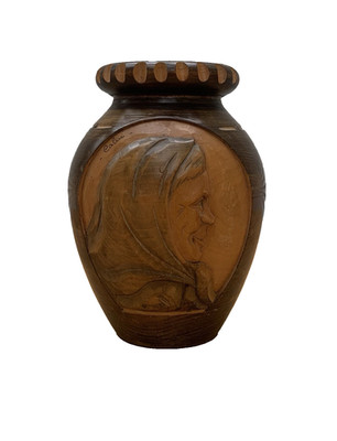 Holz Vase handgeschnitzt mediterran 60er Jahre Handarbeit Deko Vintage