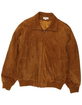 Living World Mens Suede Jacket UK 44 2XL Brown Leather DZ01