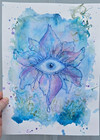 Original Floral Eye Mixed Media Painting 9x12 Signed Watercolor