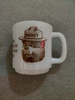 Glasbake Smokey The Bear Mug Milk Glass Vintage 10 oz 3.5 in tall