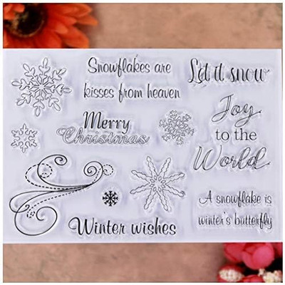 Merry Christmas Snowflakes Winter Wishes Let It Snow Joy to the World Clear Stam