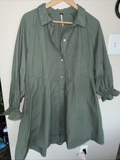Free People Women's Green Button Up Long Sleeve Shirt Dress Large