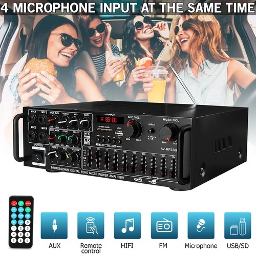 2000W 2 Channel bluetooth DC12V Power Amplifier Audio Stereo Amp Home Car FM