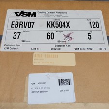 VSM 12221 Abrasive Belts 37" x 60" 120 Grit Series KK504X 5 Pack -New Old Stock