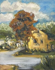 VINTAGE RURAL VILLAGE IMPRESSIONIST LANDSCAPE PAINTING ON CANVAS
